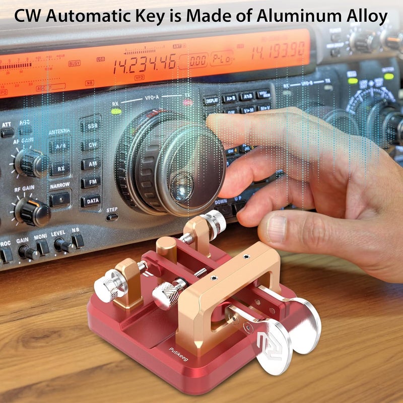 Putikeeg CW Key Morse Code Key Morse Telegraph Key Morse Code Key Aluminum Alloy CW Morse Code Key Square-Shaped Base Red - Image 5